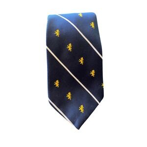 Navy Blue Tie with Gold Lion Motif